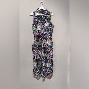 VILAGALLO TROPICAL MIDI SHIRT DRESS WOMEN Sz 44/M Vacation Travel Summer Spring